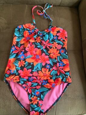 Girls Floral Tank One-Piece Swimsuit - Multicolor